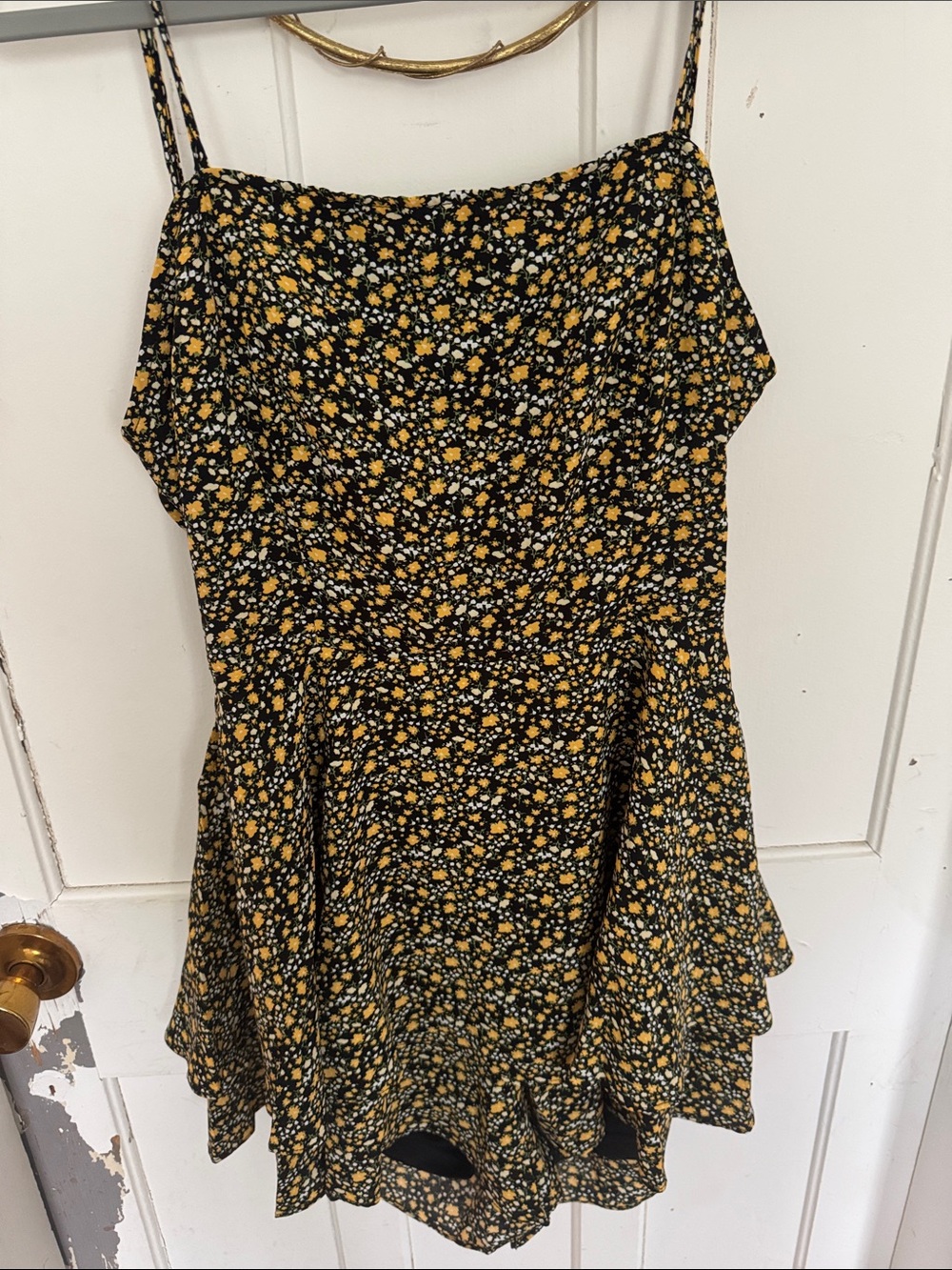 Yellow Floral romper with Black Base